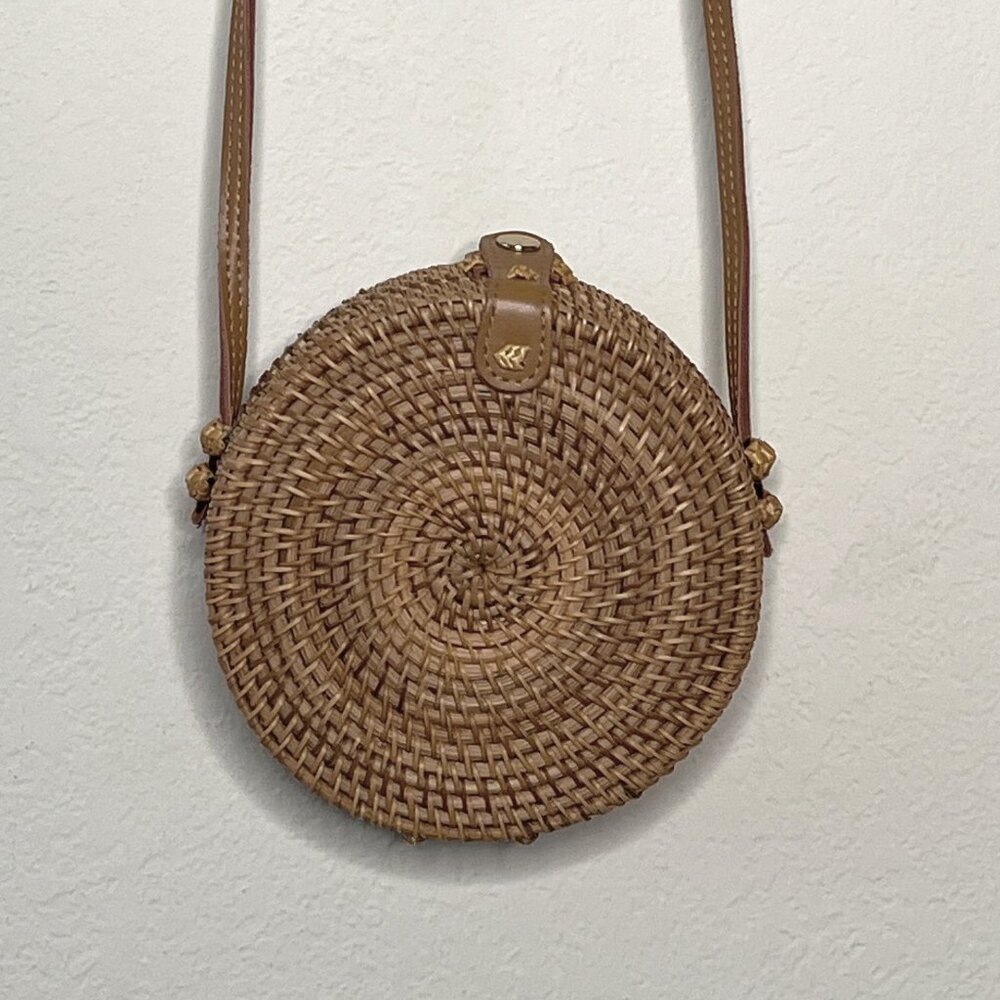 Urban Outfitters Round Rattan Gingham Lined Cross Body Purse